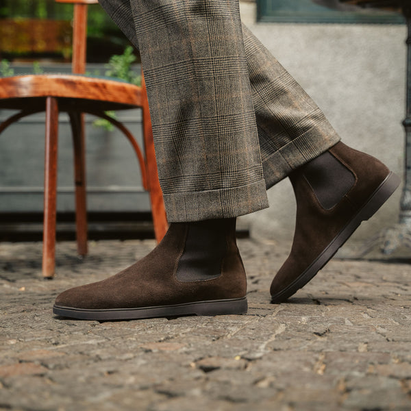 Men s dark brown Chelsea boots in suede leather Velasca