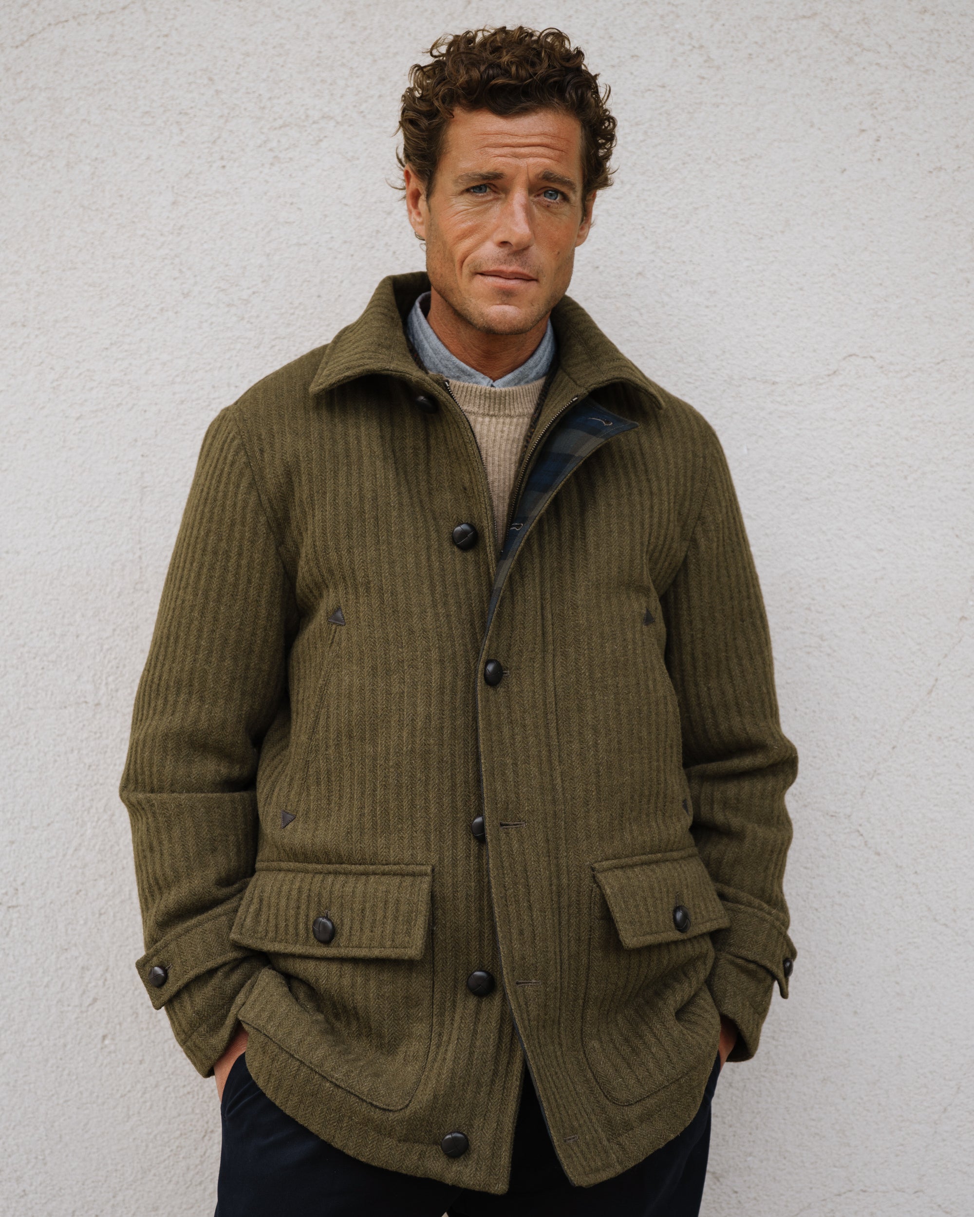 Men's green ribbed wool Field jacket Made in Italy | Velasca