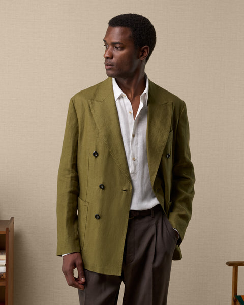 Velasca | Olive green double-breasted linen blazer, Made in Italy