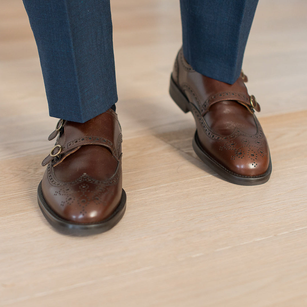 Men s brown leather Double Monk Strap shoes Velasca