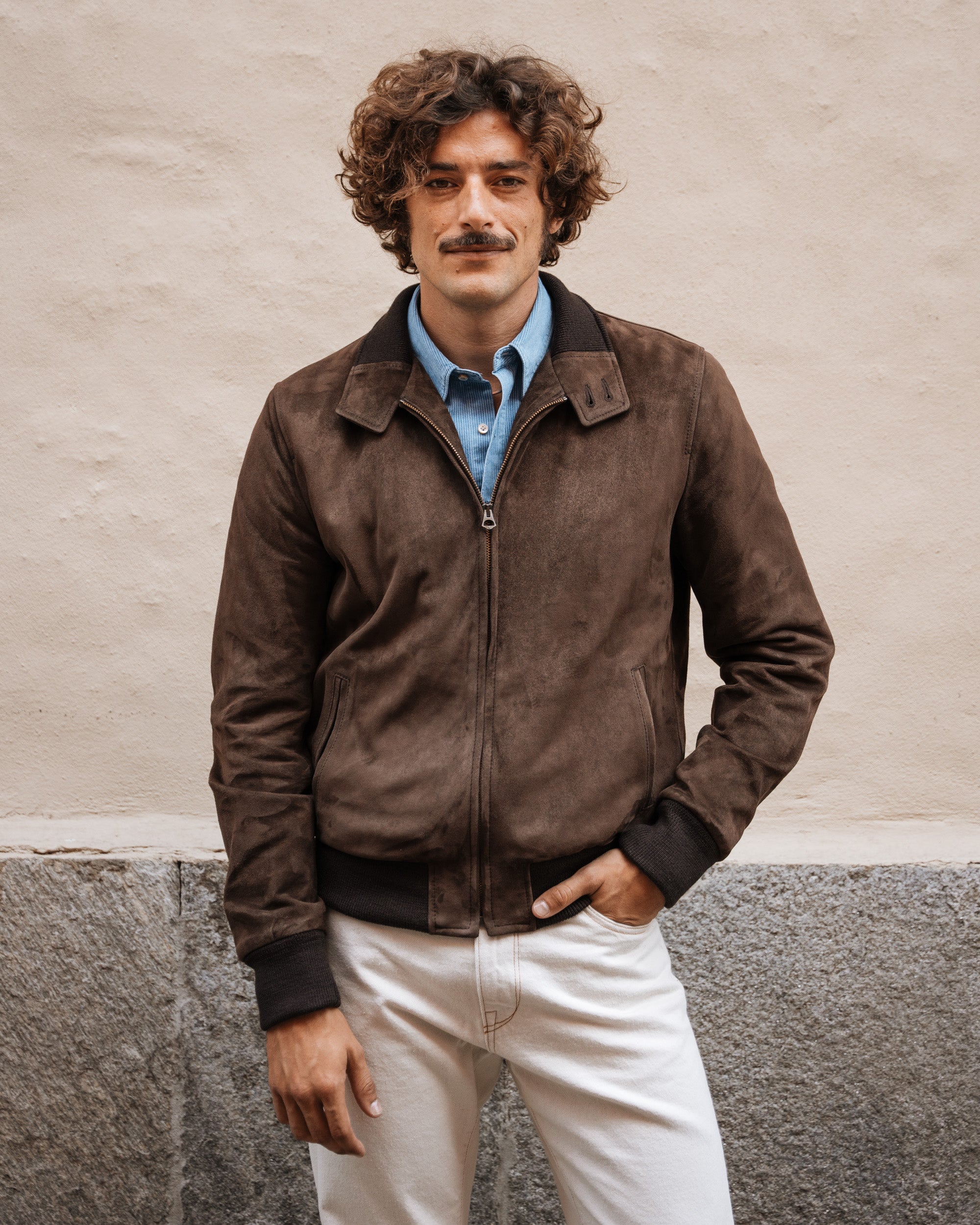 ジャケット・アウター Italy Suede Leather Bomber Jacket 50 Brown suede leather bomber jacket, Made in Italy | Velasca