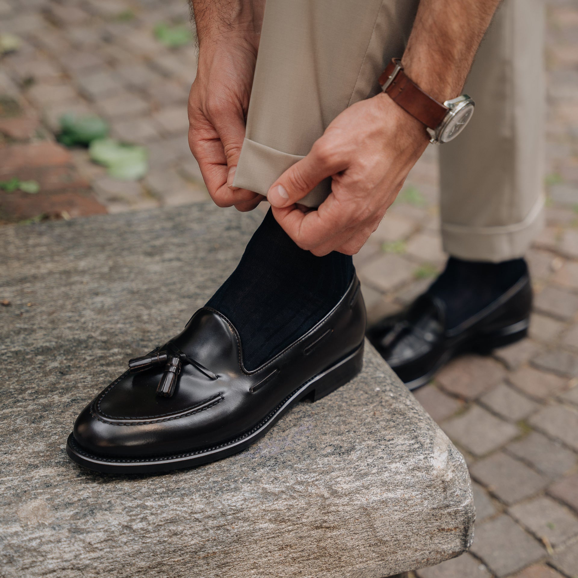 Men’s black leather Tassel Loafers Velasca
