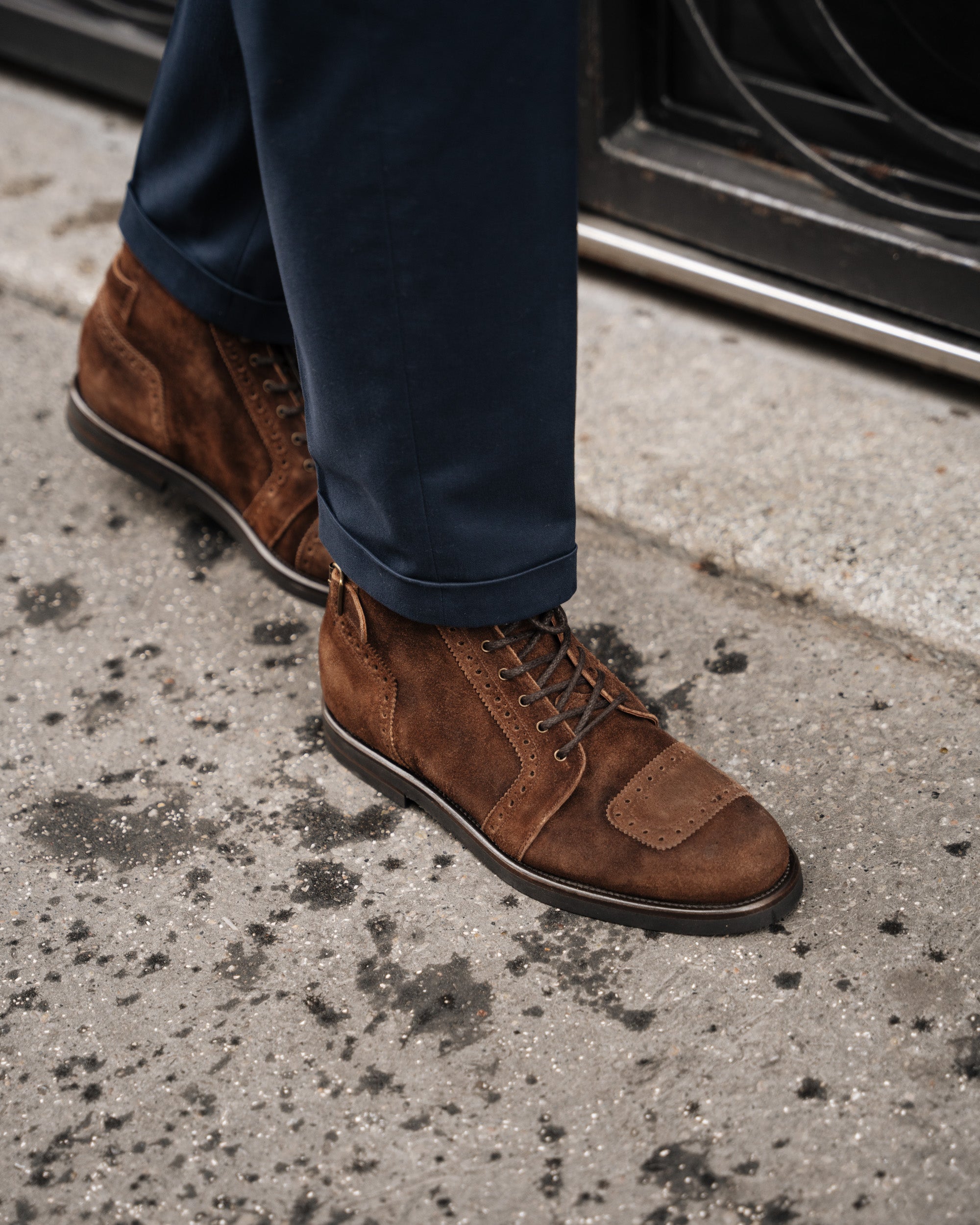 Velasca Brown suede lace up biker inspired ankle boots