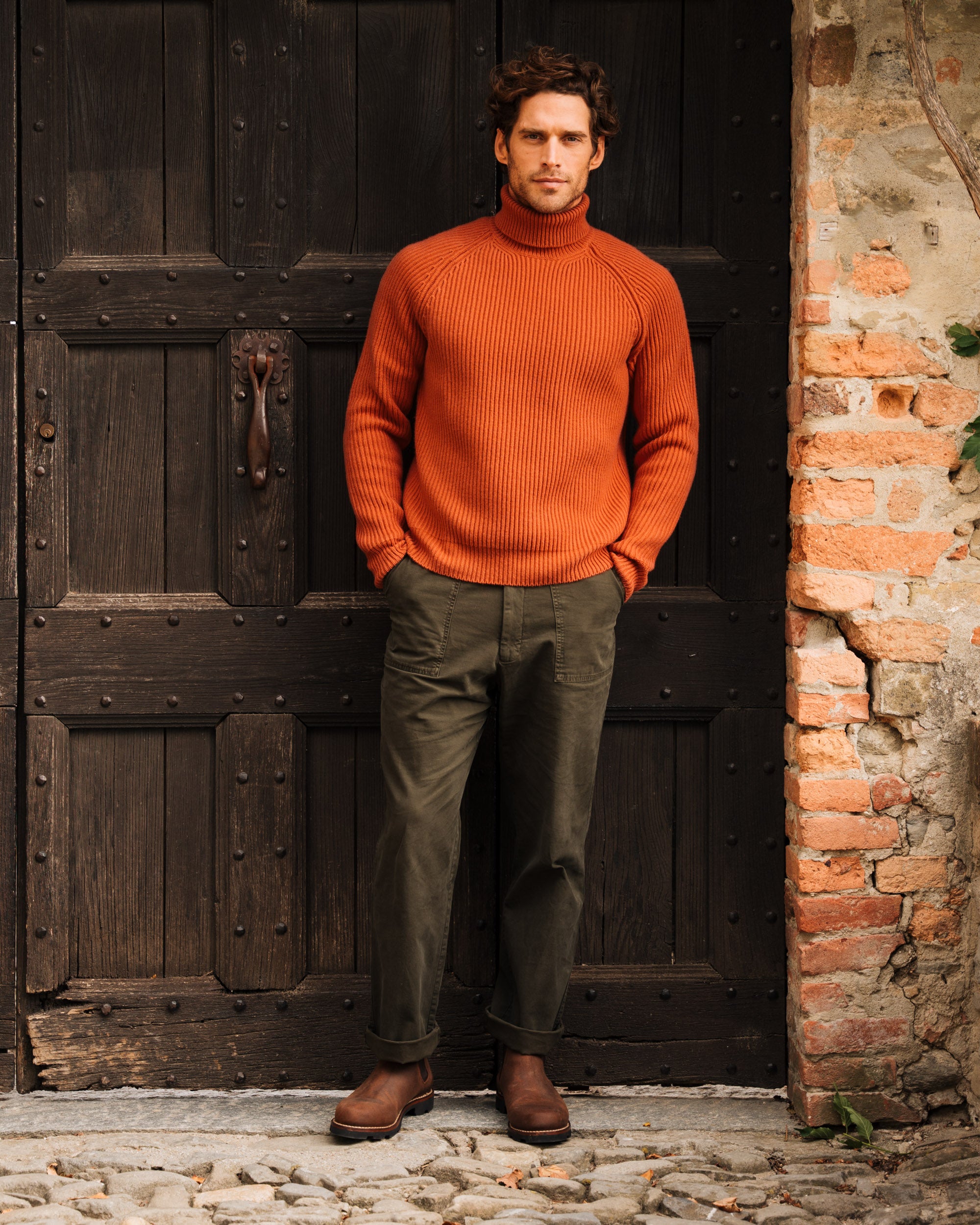 Orange turtleneck outfit hotsell